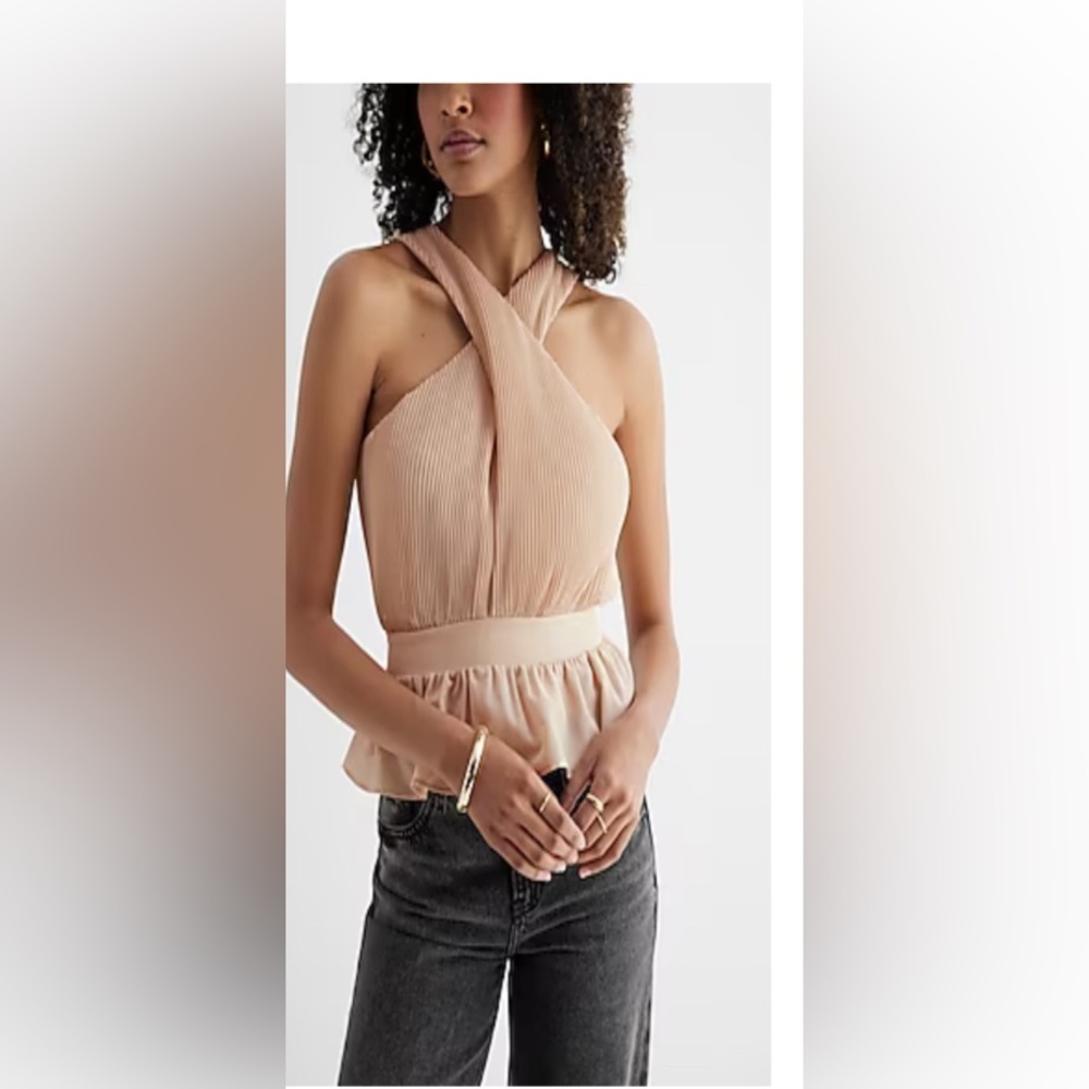 Twist Halter Neck Pleated Peplum Tank